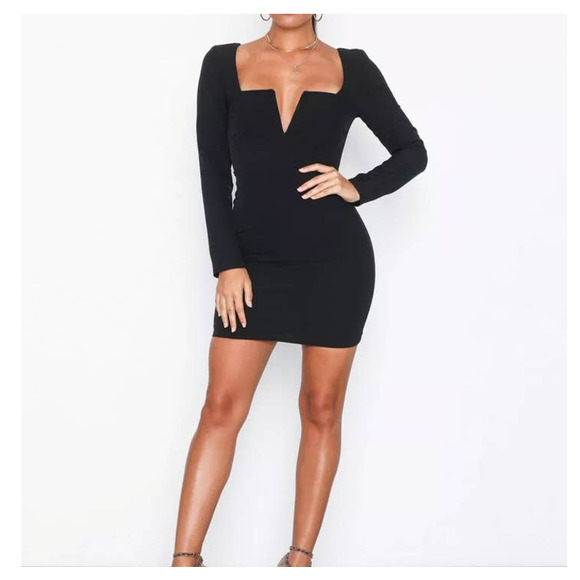 Lulus Square Neck Long Sleeve Mini Dress Back Zipper Closure - Picture 1 of 7